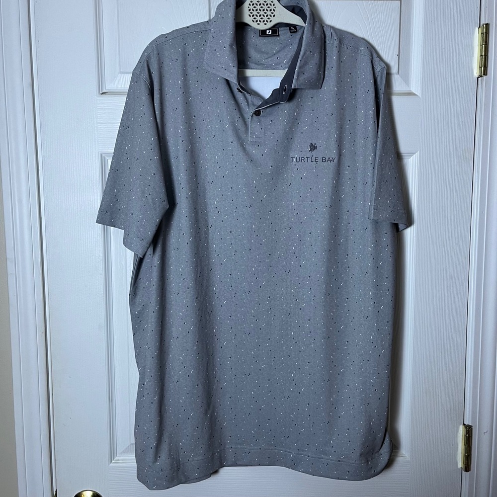 FootJoy Mens XL Turtle Bay Golf Polo Grey Speckled All Over Print Short Slv